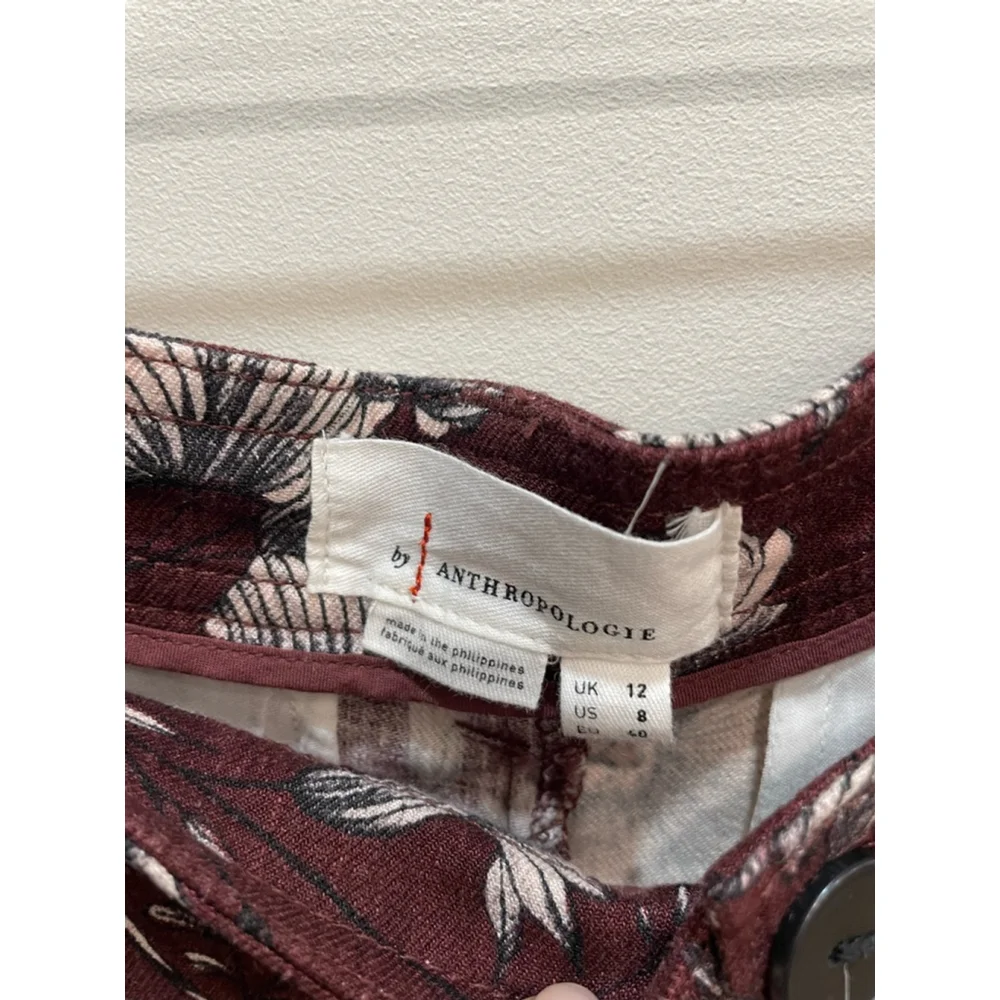 Anthropologie Dark Floral Trouser Pants 8 Linen Blend Brown Wide Leg Boho - Picture 11 of 11